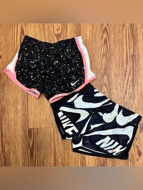 Nike Girls' Black Shorts with Pink Trim & Black/White Logo Shorts